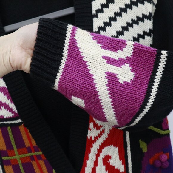 Rebecca Stone Patchwork Cardigan Womens L Black Boho Art To Wear Grandma Quirky - Picture 10 of 16